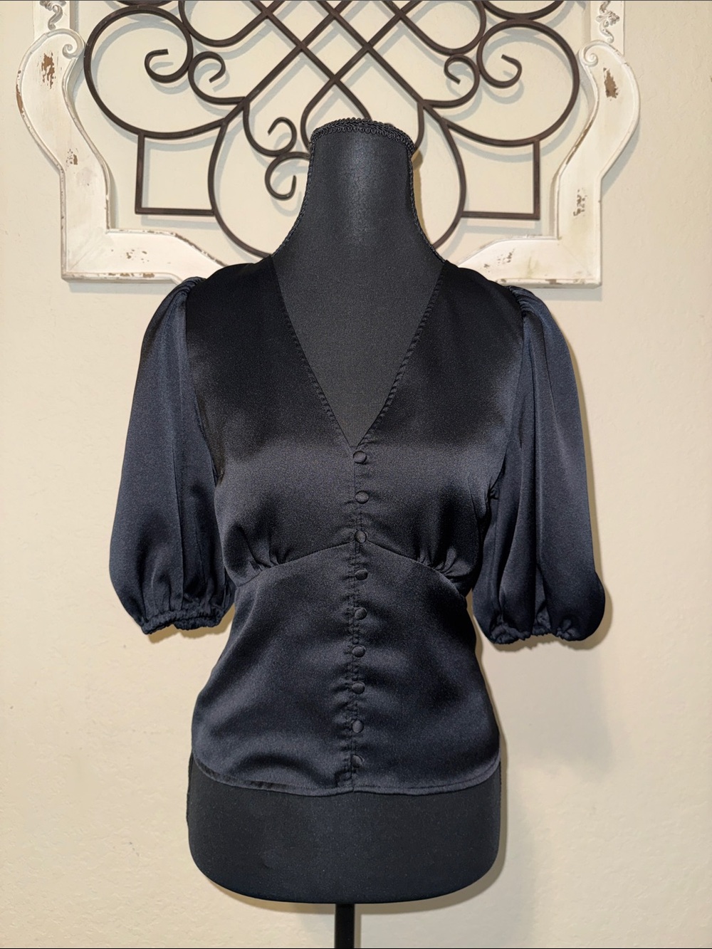 Abercrombie and Fitch Black Satin V-Neck Blouse
